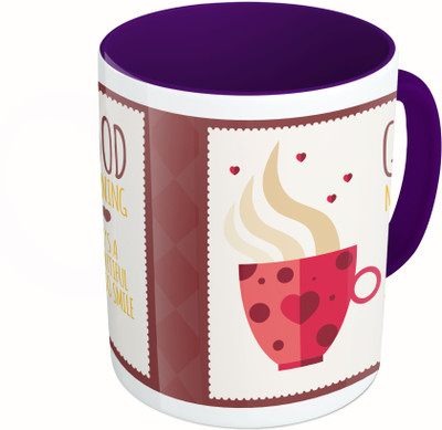 

MiiCreations Printed Two Tone Blue And White Good Morning It's A Beautiful Day To Smile Ceramic Mug(325 ml)
