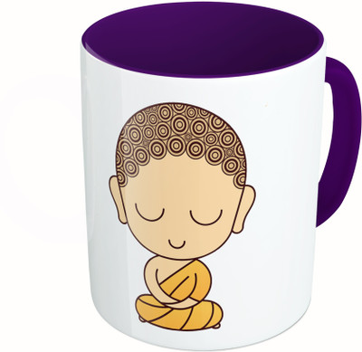 

MiiCreations Printed Two Tone Blue And White Cute Buddha Ceramic Mug(325 ml)
