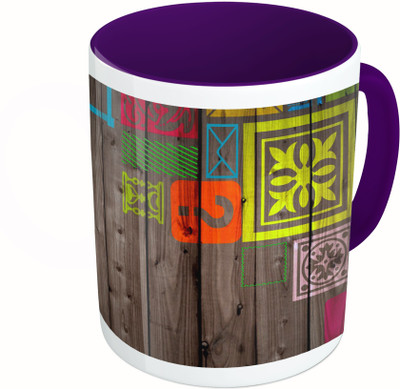 

MiiCreations Printed Two Tone Blue And White Colourful Pattern Ceramic Mug(325 ml)