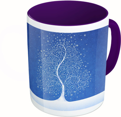 

MiiCreations Printed Two Tone Blue And White Tree Pattern Ceramic Mug(325 ml)