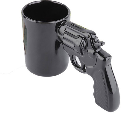 

BonZeal Pistol Shape Black Creative Coffee Tea Black Gun Handle Ceramic Mug(450 ml)