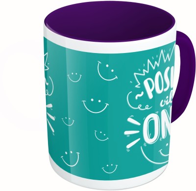 

MiiCreations Printed Two Tone Blue And White Positive Vibes Only Ceramic Mug(325 ml)