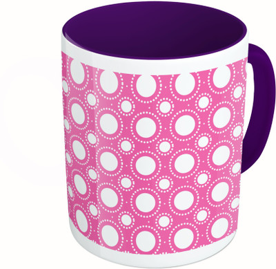 MiiCreations Printed Two Tone Blue And White Pink Circle Pattern Ceramic Mug(325 ml)