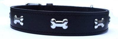 Sollar's Black Bone Leather  Dog Everyday Collar(, Black