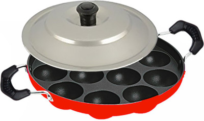 

TG Shoppers Non Stick Appam Patra Paddu Maker 12pcs Baking Pan 22 cm diameter with Lid(Aluminium, Stainless Steel, Non-stick), Black;red