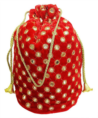 

Mehrunnisa Shagun Potli Pouch With Heavy Mirror Work Pouch(Red)