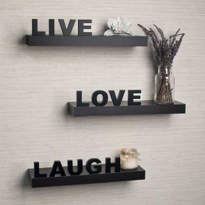 

MartCrown Live Love Lough Wooden Wall Shelf(Number of Shelves - 3, Black)