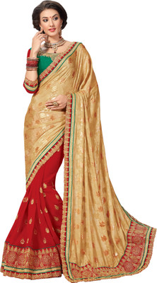 

M.S.Retail Embroidered Fashion Synthetic Georgette Saree(Gold), Gold;red