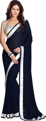 

Sourbh Sarees Plain Fashion Georgette Saree(Dark Blue)