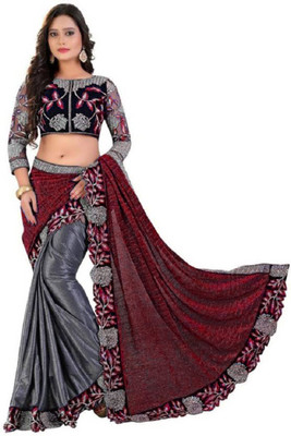 62 OFF on Siddeshwary Fab Embroidered Bollywood Velvet Saree Grey