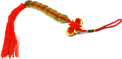 

Reiki Crystal Products Feng Shui Eight 8 Coins Hanging With Red Strings For Good Fortune Decorative Showpiece - 28 cm(Porcelain, Red)
