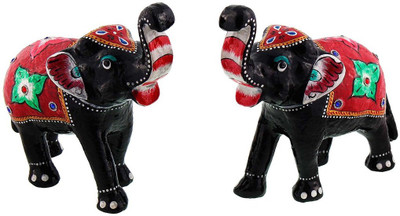 

Halowishes Paper Mache Elephant Pair Showpiece Gifts Handicraft Decorative Showpiece - 14 cm(Paper Mache, Multicolor)