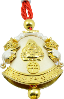 

Reiki Crystal Products Vastu Feng Shui Hanging Laughing Buddha With Bell Decorative Showpiece - 5 cm(Porcelain, Gold)