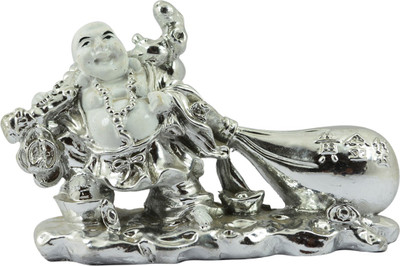 

Reiki Crystal Products Vastu Feng shui White & Silver Laughing Buddha With Big Potli For Health, Wealth And Happiness, Good Luck & Brings Prosperity Success And Financial Gains To The House Decorative Showpiece - 10 cm(Porcelain, White, Silver)