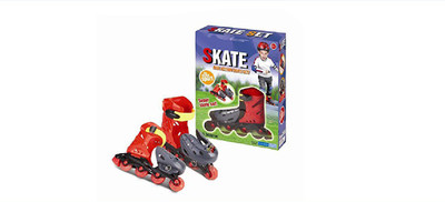 

Taaza Garam kids high quality skate set Roller Skates 4 Wheel with Head,Knee,Elbow & Palm Guard In-line Skates - Size 7 UK(Red)