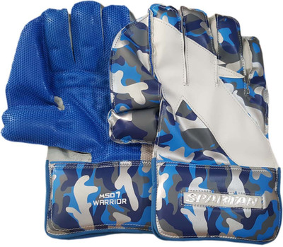 Spartan MS Dhoni Warrior Wicket Keeping Gloves (Men, Blue), Blue;white