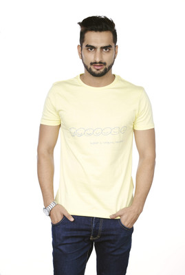 

Sentido Graphic Print Men's Round Neck Yellow T-Shirt