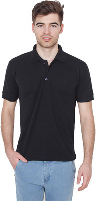 Xee Solid Men Polo Neck Black T-Shirt