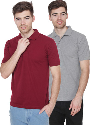 Xee Solid Men Polo Neck Maroon T-Shirt(Pack of 2)