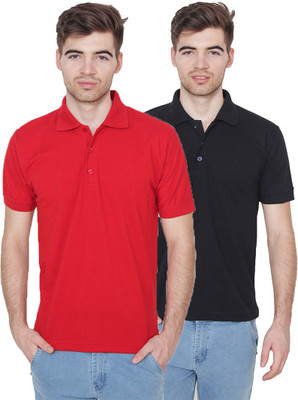 Xee Solid Men Polo Neck Red T-Shirt(Pack of 2)