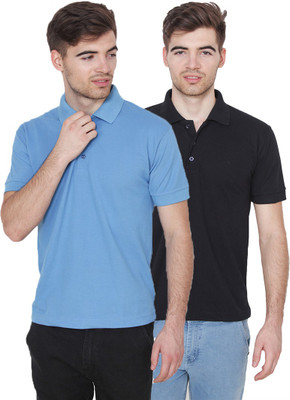 Xee Solid Men Polo Neck Light Blue T-Shirt(Pack of 2)