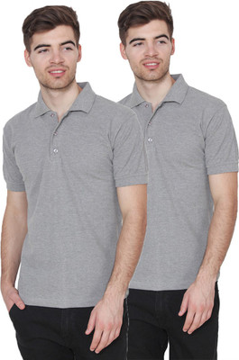 Xee Solid Men Polo Neck Grey T-Shirt(Pack of 2)