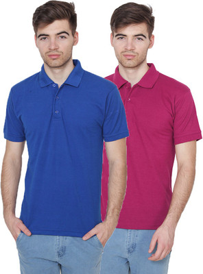 Xee Solid Men Polo Neck Multicolor T-Shirt(Pack of 2)