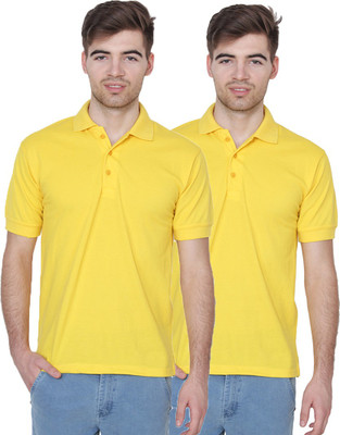 Xee Solid Men Polo Neck Yellow T-Shirt(Pack of 2)