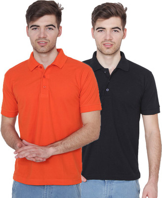 Xee Solid Men Polo Neck Orange T-Shirt(Pack of 2)