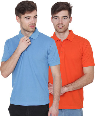 Xee Solid Men Polo Neck Light Blue T-Shirt(Pack of 2)
