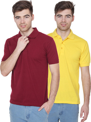 Xee Solid Men Polo Neck Maroon T-Shirt(Pack of 2)