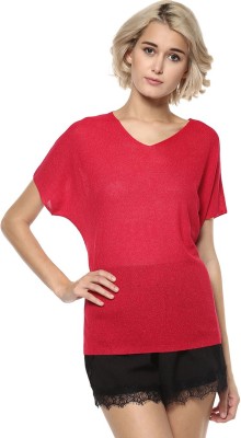 MODA ELEMENTI Casual Half Sleeve Solid Women Red Top