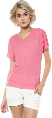 MODA ELEMENTI Casual Half Sleeve Solid Women Pink Top