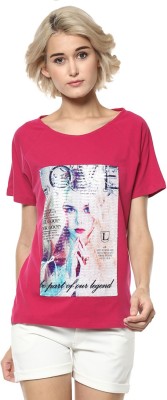 MODA ELEMENTI Casual Half Sleeve Graphic Print Women Pink Top