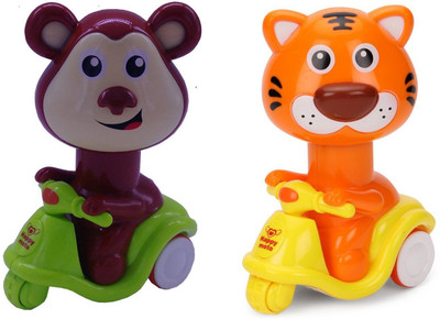

Smiles Creation Press & Go Scooter Riding Tiger With Monkey animal Toy For Kids(Multicolor)
