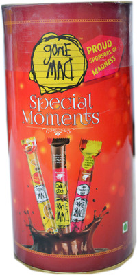 

Gone Mad Special Moments Tin Assorted Pack ( 8 N of chocostick,8 N of chocostrawberry Stick::8 N Of Cashew Mithai Stick) Wafer Rolls(312 g)