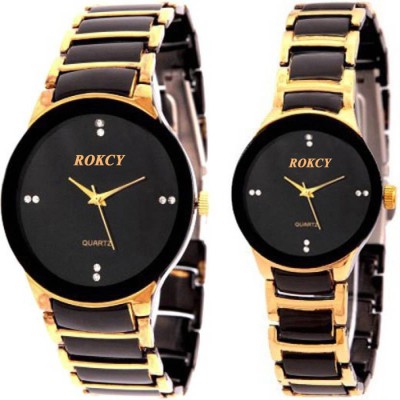 Rokcy Couple Watch Black-Golden Pair Watch Analog Watch - For Couple Analog Watch  - For Boys & Girls   Watches  (Rokcy)