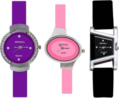 SPINOZA pink round and black square and purple crystals studded unique fancy and attractive women Analog Watch  - For Girls   Watches  (SPINOZA)