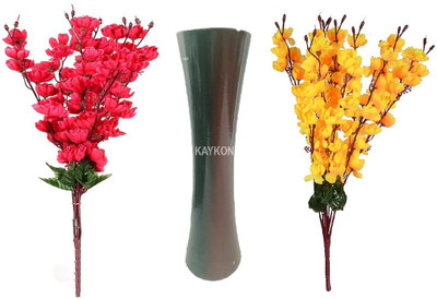 

KAYKON Beautiful Combo of 2 Bunches (55cm) with 30cm tall Wooden Vase Multicolor Magnolia Artificial Flower with Pot(20 inch, Pack of 3)