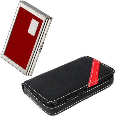 

Stealodeal Red Strip Leather and Metal |Combo of 2| 15 Card Holder(Set of 2, Black, Red)