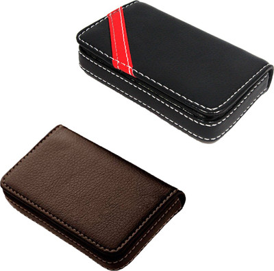 

Stealodeal Red Strip and Non Red Strip Brown |Combo of 2| Leather 15 Card Holder(Set of 2, Black, Brown)