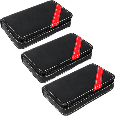 

Stealodeal |Pack of 3|Red Strip Black Leather 15 Card Holder(Set of 3, Black)