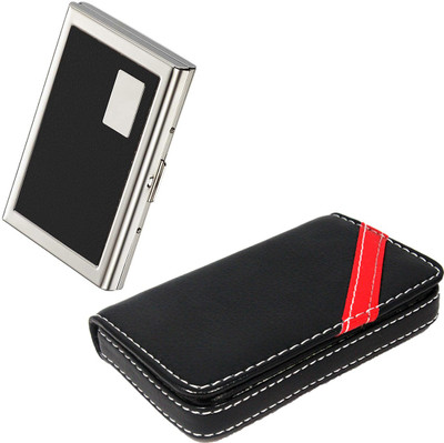 

Stealodeal Red Strip Leather and Black Metal |Combo of 2| 15 Card Holder(Set of 2, Black)