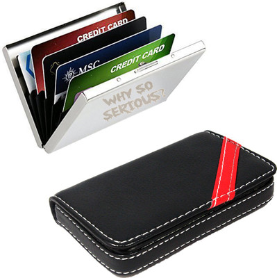 

Stealodeal Red Strip Leather and Silver Metal |Combo of 2| professional 15 Card Holder(Set of 2, Black, Silver)