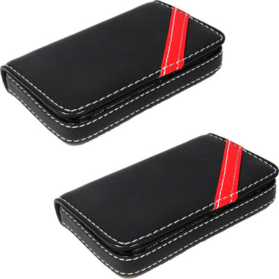 

Stealodeal |Pack of 2|Red Strip Black Leather 15 Card Holder(Set of 2, Black)