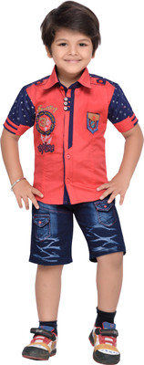 

AJ Dezines Boys Casual Shirt Shorts(Red