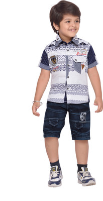 

AJ Dezines Boys Casual Shirt Shorts(White
