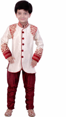 

Arshia Fashions Boys Festive & Party, Wedding Sherwani and Churidar Set(Beige Pack of 2, Beige;red
