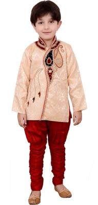 

Arshia Fashions Boys Festive & Party, Wedding Sherwani and Churidar Set(Beige Pack of 2, Beige;red
