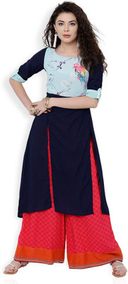 Vishudh Women Printed A-line Kurta(Dark Blue, Light Blue)